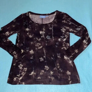 VERA WANG SimplyVera floral print long sleeve round neck 100% soft rayon size MP
